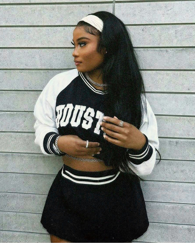 Black Leisure Women Wholesale Two Piece Skirt Set S-L