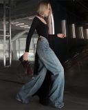 Women's Round Neck Long Sleeved Irregular Slanted Hem Slim Fit Base T-Shirt S-L