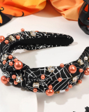 Pearled Rhinestone Knotted Spiderweb Halloween Headband