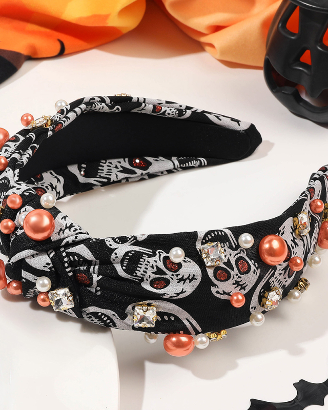 Pearled Rhinestone Knotted Spiderweb Halloween Headband