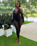 Long Sleeve Black Fishnet Wholesale Sexy Jumpsuit