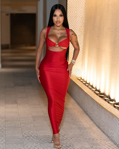 Fashion Sexy Solid Color Suspender Waist Cinching Slimming Backless Sexy Dress  S-L