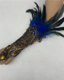 Gothic Style Feather Gloves Hollowed Out Gold Lace Lace Arm Sleeves