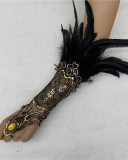 Gothic Style Feather Gloves Hollowed Out Gold Lace Lace Arm Sleeves
