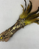 Gothic Style Feather Gloves Hollowed Out Gold Lace Lace Arm Sleeves