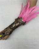 Gothic Style Feather Gloves Hollowed Out Gold Lace Lace Arm Sleeves