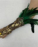 Gothic Style Feather Gloves Hollowed Out Gold Lace Lace Arm Sleeves