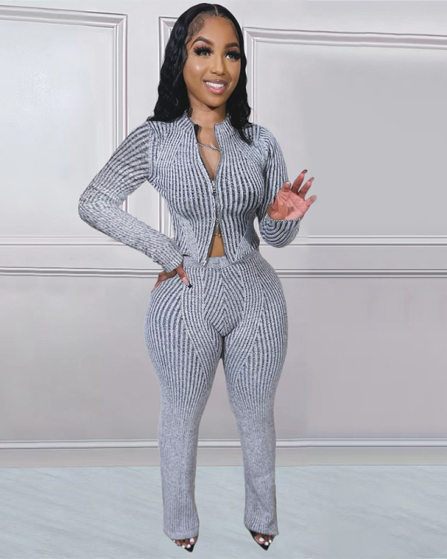 High Quality Women Wholesale Knitted Sweater Two Piece Pant Set S-XXL