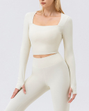 Long Sleeve Square Collar Fitness Sports Outdoor Running Top S-2XL