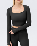 Long Sleeve Square Collar Fitness Sports Outdoor Running Top S-2XL