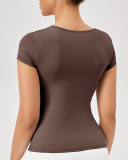 Women Summer Short Sleeve Square Collar Running Quickly Drying T-shirt S-2XL