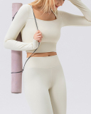 Long Sleeve Square Collar Fitness Sports Outdoor Running Top S-2XL