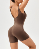 Women Sleeveless Solid Color Fitness Hips Lift Running Rompers S-2XL