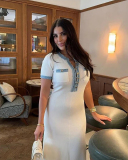 Elegant Women Denim Patchwork Knitted Long Dress S-L