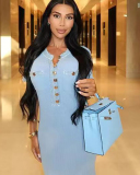 Elegant Women Denim Patchwork Knitted Long Dress S-L