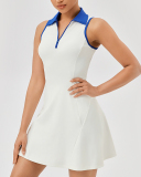 Women Lapel Quickly Drying Breathable Colorblock Tennis Dress S-2XL