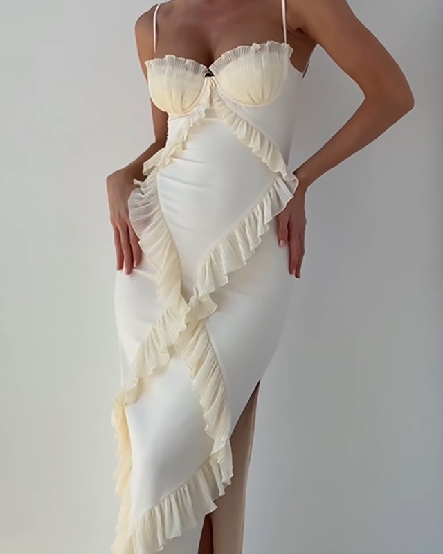 Sleeveless Women Wholesale Summer Ruffle High Cut Dress S-L