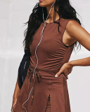 Popular Fashion Women Backless Tie Waist Side Slit Lined Tennis Dress S-L