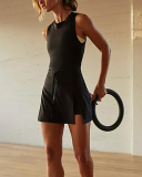 Popular Fashion Women Backless Tie Waist Side Slit Lined Tennis Dress S-L