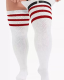 Multicoloured Plus Size Knit Buckle Thigh High Socks
