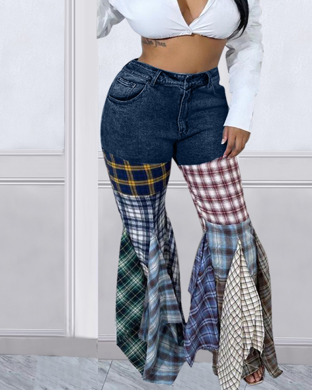 Jean Blue Women Wholesale Fashion Ruffle Pants S-3XL