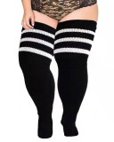 Multicoloured Plus Size Knit Buckle Thigh High Socks