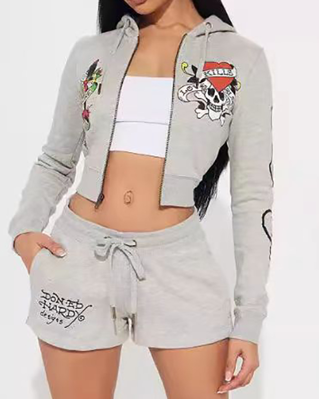 Grey Wholesale Printed Women Leisure Set XS-XL