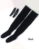 Multicoloured Plus Size Knit Buckle Thigh High Socks