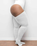 Multicoloured Plus Size Knit Buckle Thigh High Socks