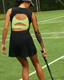 Popular Fashion Women Backless Tie Waist Side Slit Lined Tennis Dress S-L