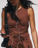 Popular Fashion Women Backless Tie Waist Side Slit Lined Tennis Dress S-L
