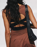 Popular Fashion Women Backless Tie Waist Side Slit Lined Tennis Dress S-L
