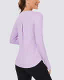 Woman O Neck Long Sleeve Side Slit UPF50+ Sunprotect Outdoor Running Active T-shirt S-L