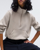 Stand Collar Long Sleeve Pocket Front Fashion Pullover S-L