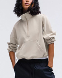 Stand Collar Long Sleeve Pocket Front Fashion Pullover S-L