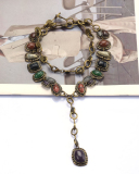 Vintage Metal Gemstone Necklace Long Sweater Chain