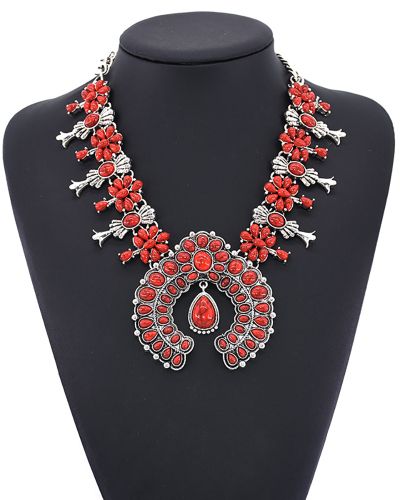 Fashion Bohemian Style Turquoise Flower Pendant Alloy Necklace
