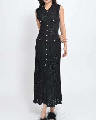 High Fashion Women Wholesale Knitted Sleeveless Midi Dress S-XL
