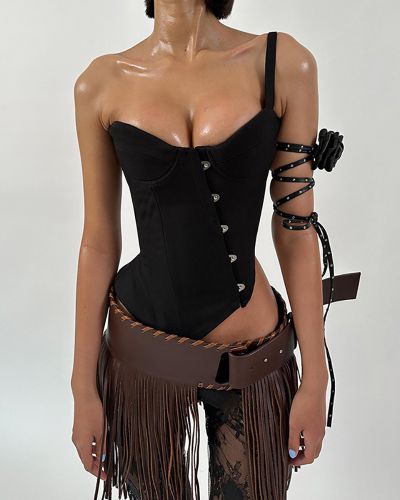 Irregular Black Single Strap Sext Tops S-L