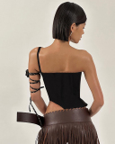 Irregular Black Single Strap Sext Tops S-L