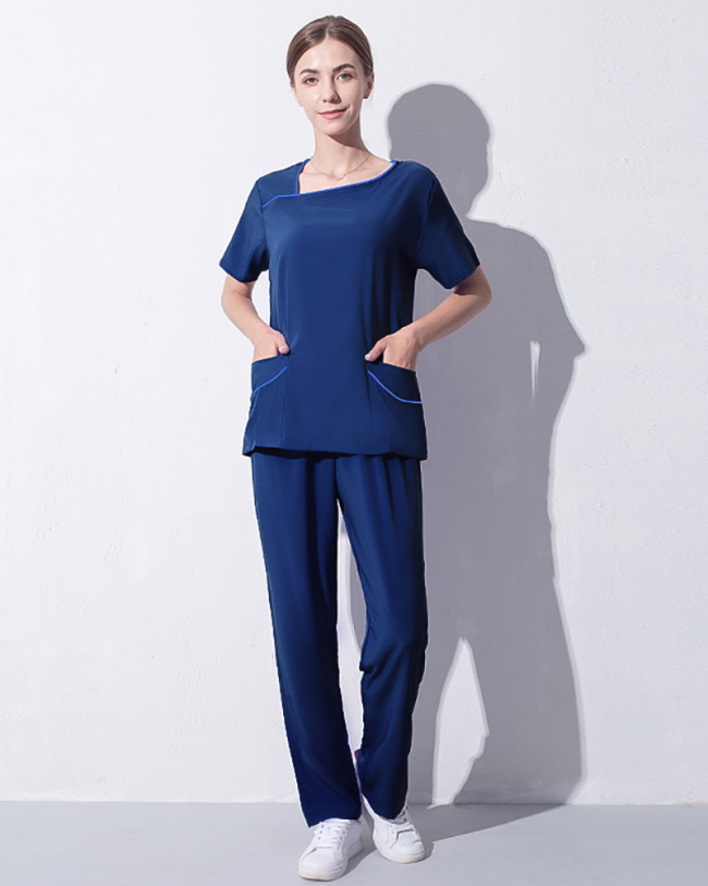 Short Sleeved Women's  Nurse Beautician Isolation Work Clothes Scrub Set S-2XL