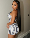 Stripe Printed Cute Girl Two Piece Skirt Set S-L