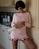 Wholesale Long Sleeve Cute Short Dress S-L