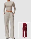 Women Trendy Long Sleeve Top Loose Sweatpants Yoga Two-piece Sets S-XL
