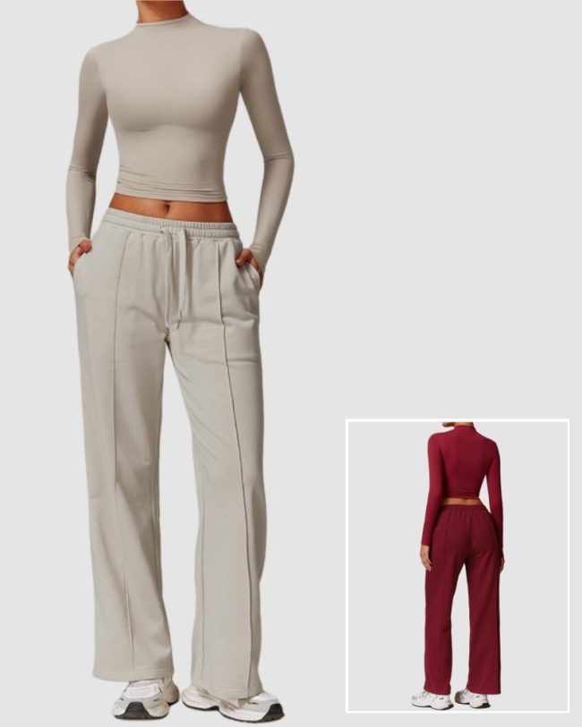 Women Trendy Long Sleeve Top Loose Sweatpants Yoga Two-piece Sets S-XL