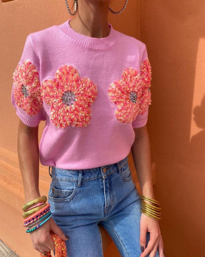 Short Sleeve Women Sweater Tops S-L