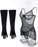 Sexy Women Long Sleeve See Through Lingerie Babydoll Chemise Wine Red White Black S-L
