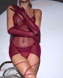 Sexy Women Long Sleeve See Through Lingerie Babydoll Chemise Wine Red White Black S-L