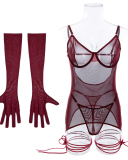 Sexy Women Long Sleeve See Through Lingerie Babydoll Chemise Wine Red White Black S-L
