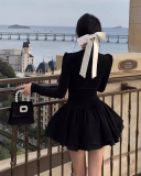Elegant Long Sleeve Mini Knitted Fluffy Dresses Party Dress Black S-XL